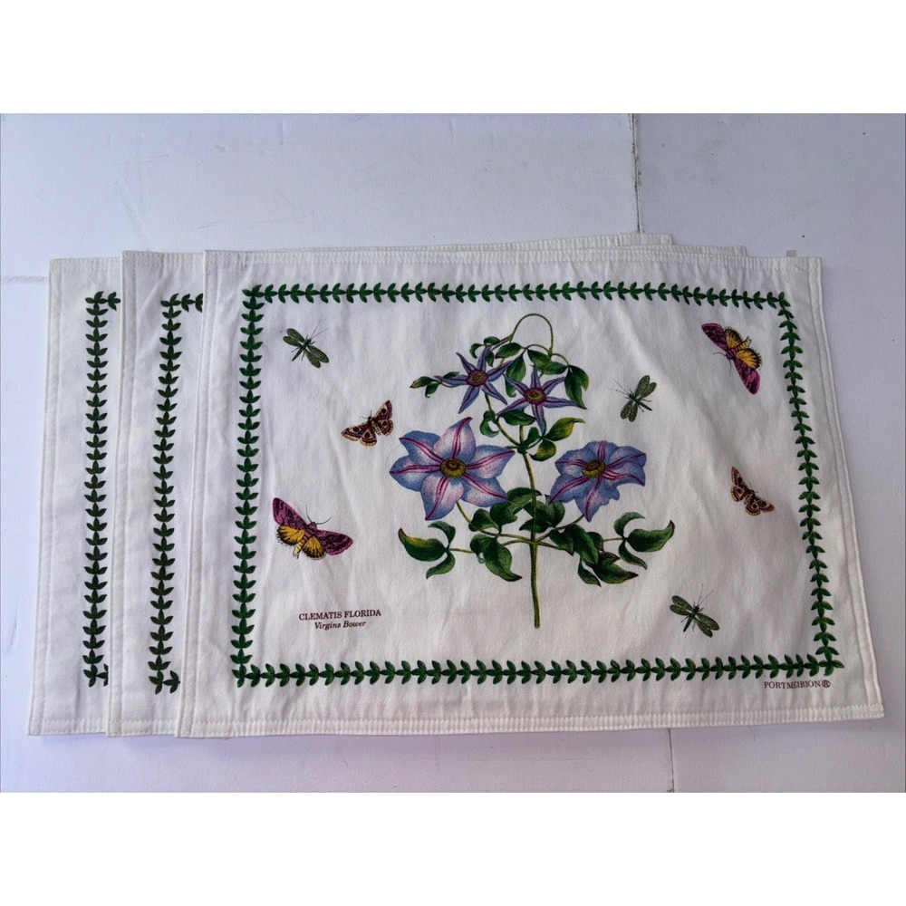 Portmeirion Placemats Set Of 3 Botanic Garden Pattern Cloth 17 1/2" X 12 1/2"